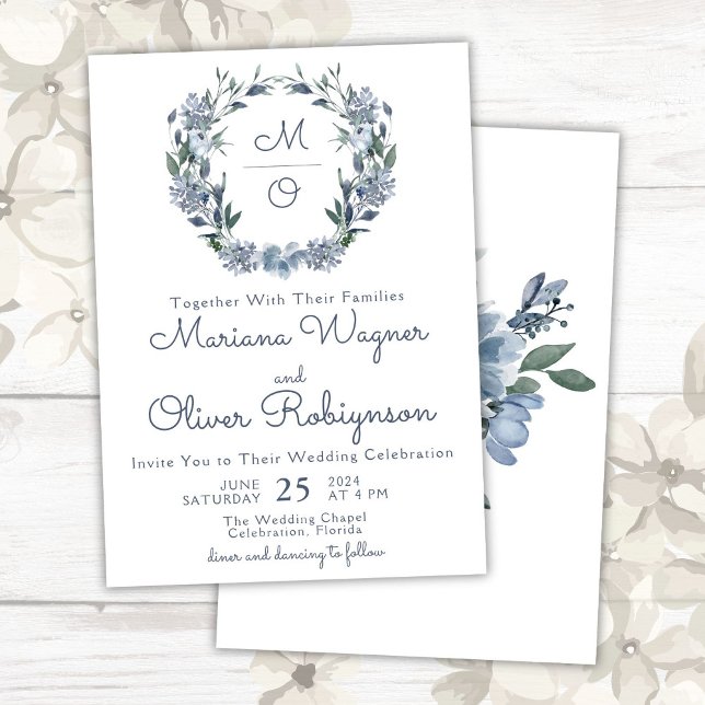 Invitación Boda de guirnaldas florales azul turquesa (Subido por el creador)