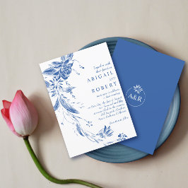 Invitación Boda de guirnaldas florales azules y blancas