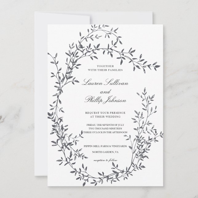 Invitación Boda de guirnaldas florales Bella Artes de mano hu (Anverso)