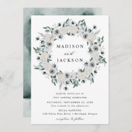 Invitación Boda de guirnaldas florales de anémonas blancas y