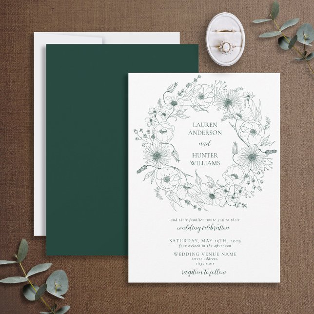 Invitación Boda de guirnaldas florales de arte de la Línea Ve (Subido por el creador)
