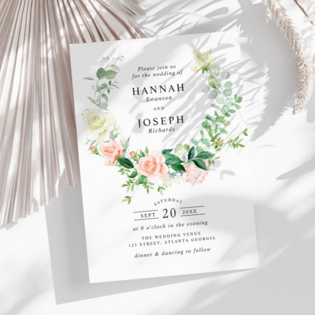 Invitación boda de guirnaldas florales de durazno (Subido por el creador)