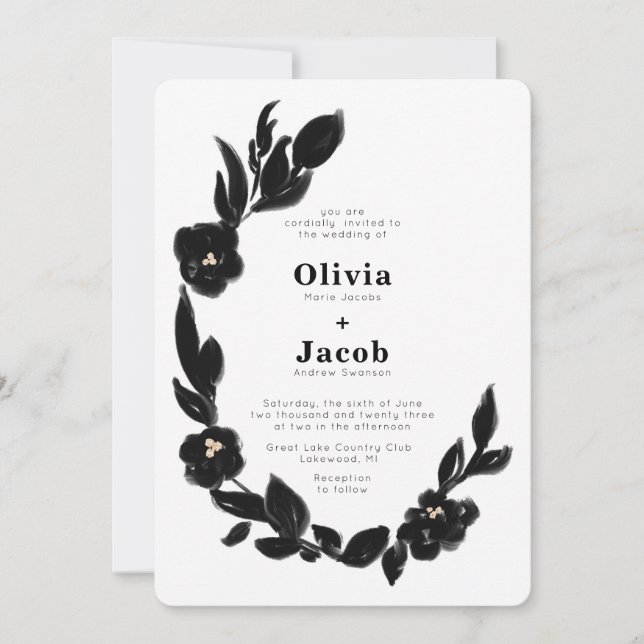 Invitación Boda de guirnaldas florales de estilo moderno (Anverso)