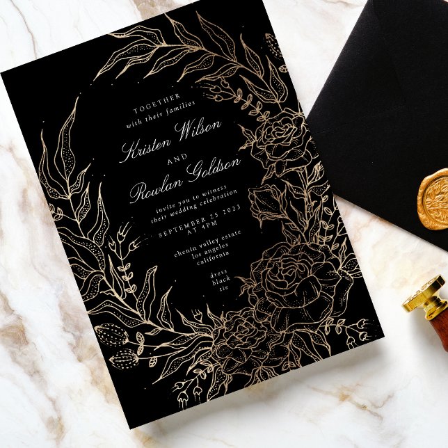 Invitación Boda de guirnaldas florales de oro editable premiu (Subido por el creador)