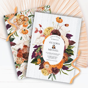 Invitación Boda de guirnaldas florales de otoño de madera bla