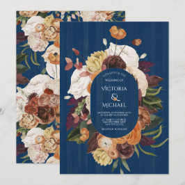 Invitación Boda de guirnaldas florales de otoño en la Marina 