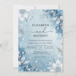 Invitación Boda de guirnaldas florales Icy Blue