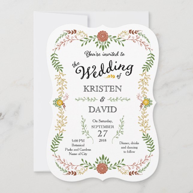 Invitación Boda de guirnaldas florales rusas de otoño (Anverso)