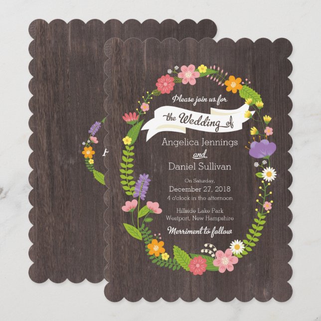 Invitación Boda de guirnaldas florales rusas de Woodland (Anverso / Reverso)