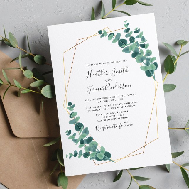 Invitación Boda de guirnaldas geométricas de eucalipto (Subido por el creador)