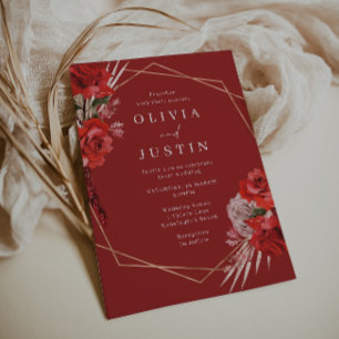 Invitación Boda de guirnaldas geométricas de rosas rojas