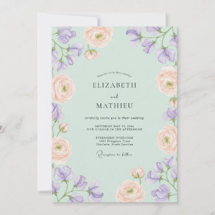 Invitación Boda de Guisante Dulce Verde Menta Elegante