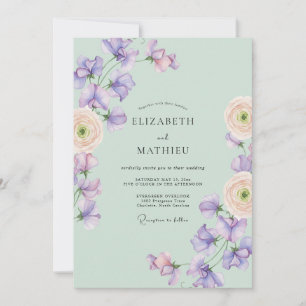 Invitación Boda de guisante dulce verde menta exuberante