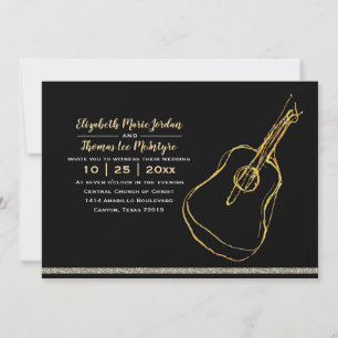 Invitación Boda de guitarra Black Silver Gold