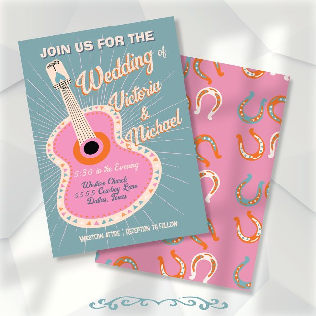 Invitación Boda de guitarra occidental audaz y colorido (Subido por el creador)