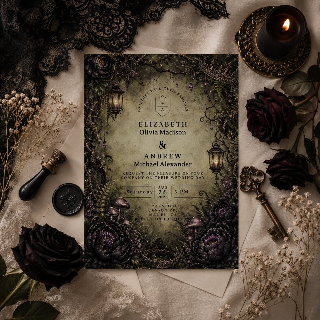 Invitación Boda de hada gótica del bosque místico (Subido por el creador)