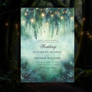 Invitación Boda de hadas con farolillos colgantes del bosque 