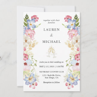Invitación Boda de hadas de primavera multicolor blanco perso