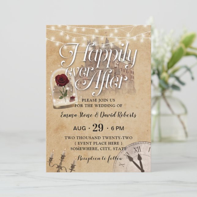 Invitación Boda de hadas  Vintage Castillo Rosa Domo (Anverso de pie)