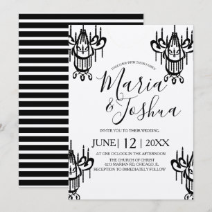 Invitación Boda de Halloween con araña de luces negra Kraft