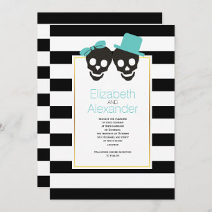 Invitación Boda de Halloween con cráneo y rayas