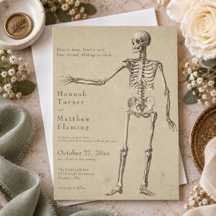 Invitación Boda de Halloween con Esqueleto Gótico Vintage