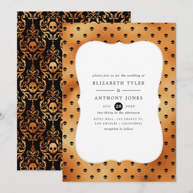 Invitación Boda de Halloween con lámina falsa (Anverso / Reverso)