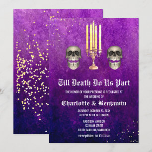 Invitación Boda de Halloween de Calavera Púrpura