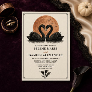 Invitación Boda de Halloween de Cisnes Negros Góticos