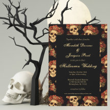 Boda de Halloween de cráneo gótico con rosas negra