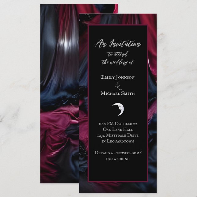 Invitación Boda de Halloween de Drape Gótico Red & Black Sati (Anverso / Reverso)