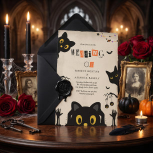 Invitación Boda de Halloween de Gato Negro Lindo