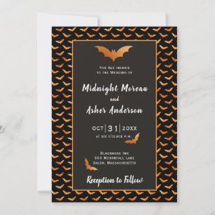 Invitación Boda de Halloween de Murciélago Naranja y Negro