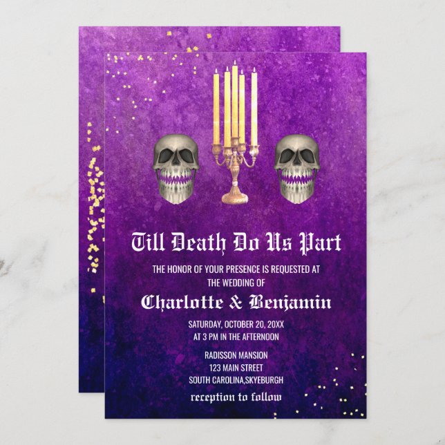 Invitación Boda de Halloween de Purple Skull (Anverso / Reverso)