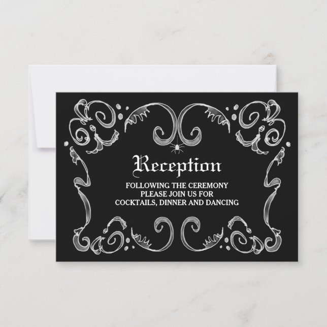 Invitación Boda de Halloween en Blanco y Negro Recepción 3.5x (Anverso)