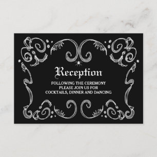 Invitación Boda de Halloween en Blanco y Negro Recepción 3.5x