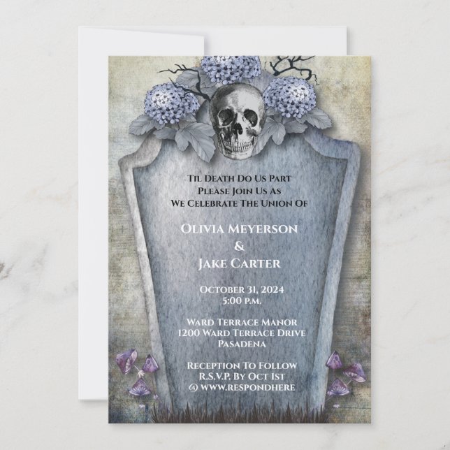 Invitación Boda de Halloween en el Skeleton Gótico Spooky (Anverso)