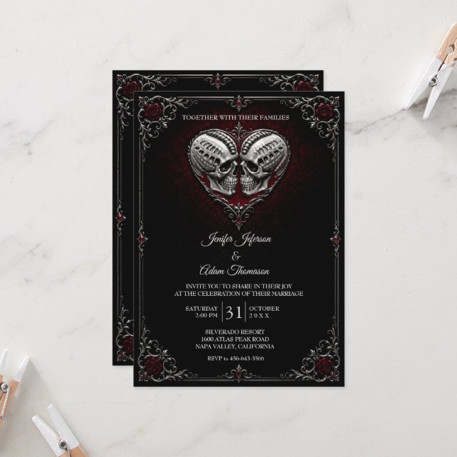 Invitación Boda de Halloween esquelética gótica (Anverso/Reverso In Situ)