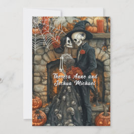 Invitación Boda de Halloween Esqueletos Arañas Negras Murciél