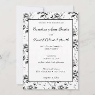Invitación Boda de Halloween Floral Gótico Oscuro Elegante
