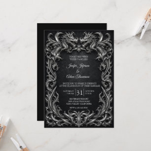 Invitación Boda de Halloween gótica de dragones