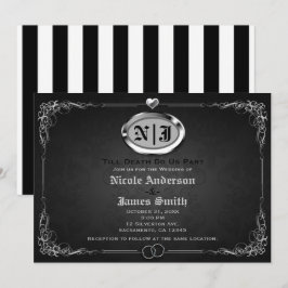 Invitación Boda de Halloween gótica vintage plateada y negra