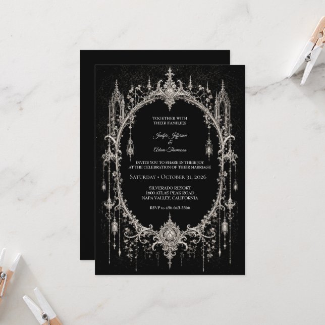 Invitación Boda de Halloween Gótico Elegante (Anverso/Reverso In Situ)