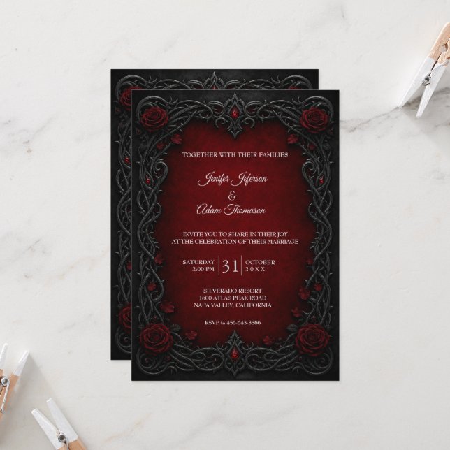 Invitación Boda de Halloween Gótico Elegante (Anverso/Reverso In Situ)