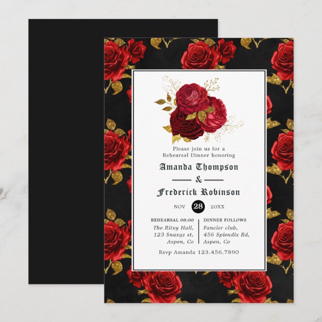 Invitación Boda de Halloween gótico floral Ensayo de cena (Anverso / Reverso)