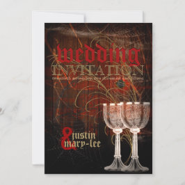 Invitación Boda de Halloween Gótico Rústico Oro Rojo