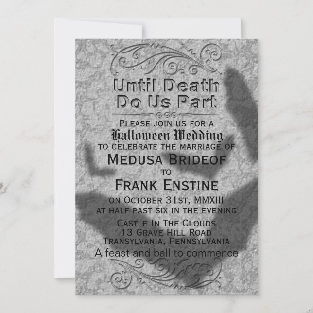 Invitación Boda de Halloween gótico | Sombra de murciélagos v (Anverso)