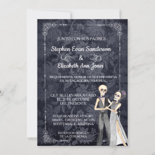 Invitación Boda de Halloween hispano esqueletos Día de los mu