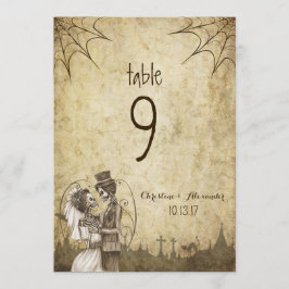 Invitación Boda de Halloween Mesa número Pareja de Esqueleto