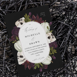 Invitación Boda de Halloween Purple Floral y Skull